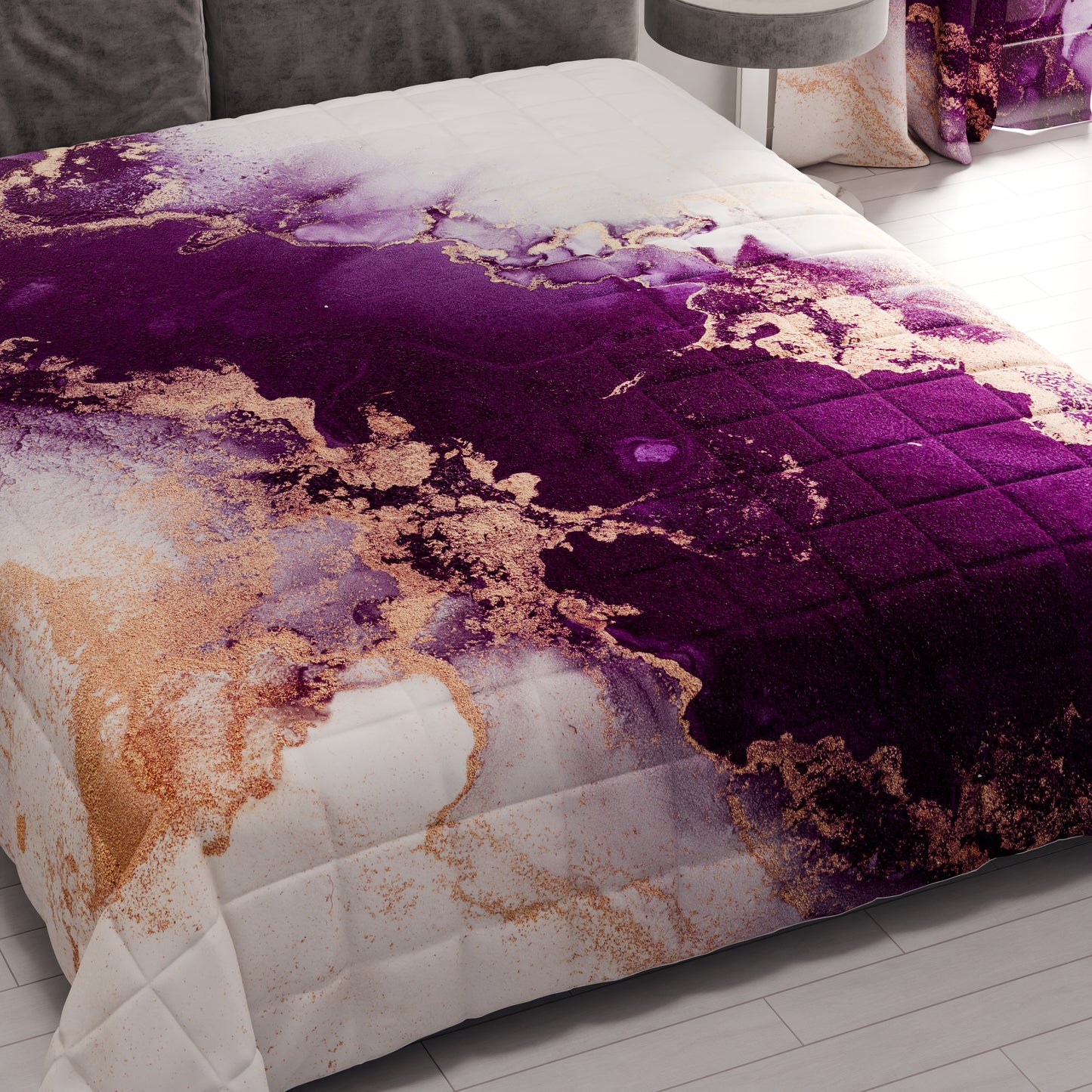 Couvre-lit printemps-automne en marbre violet, impression numérique