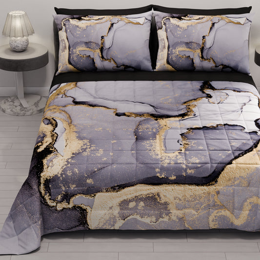 Spring Autumn Quilt Bedspread in Dark Gray Marble Digital Print