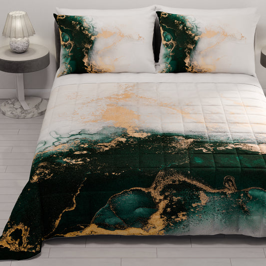 Spring Autumn Quilt Bedspread in Emerald Marble Digital Print