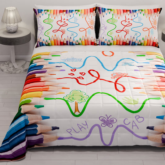 Spring Autumn Bedspread Quilt in Digital Pencils Print