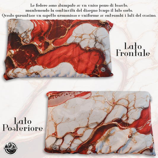 Paire de Taies d'Oreiller Élégantes Effet Marbre Rouge