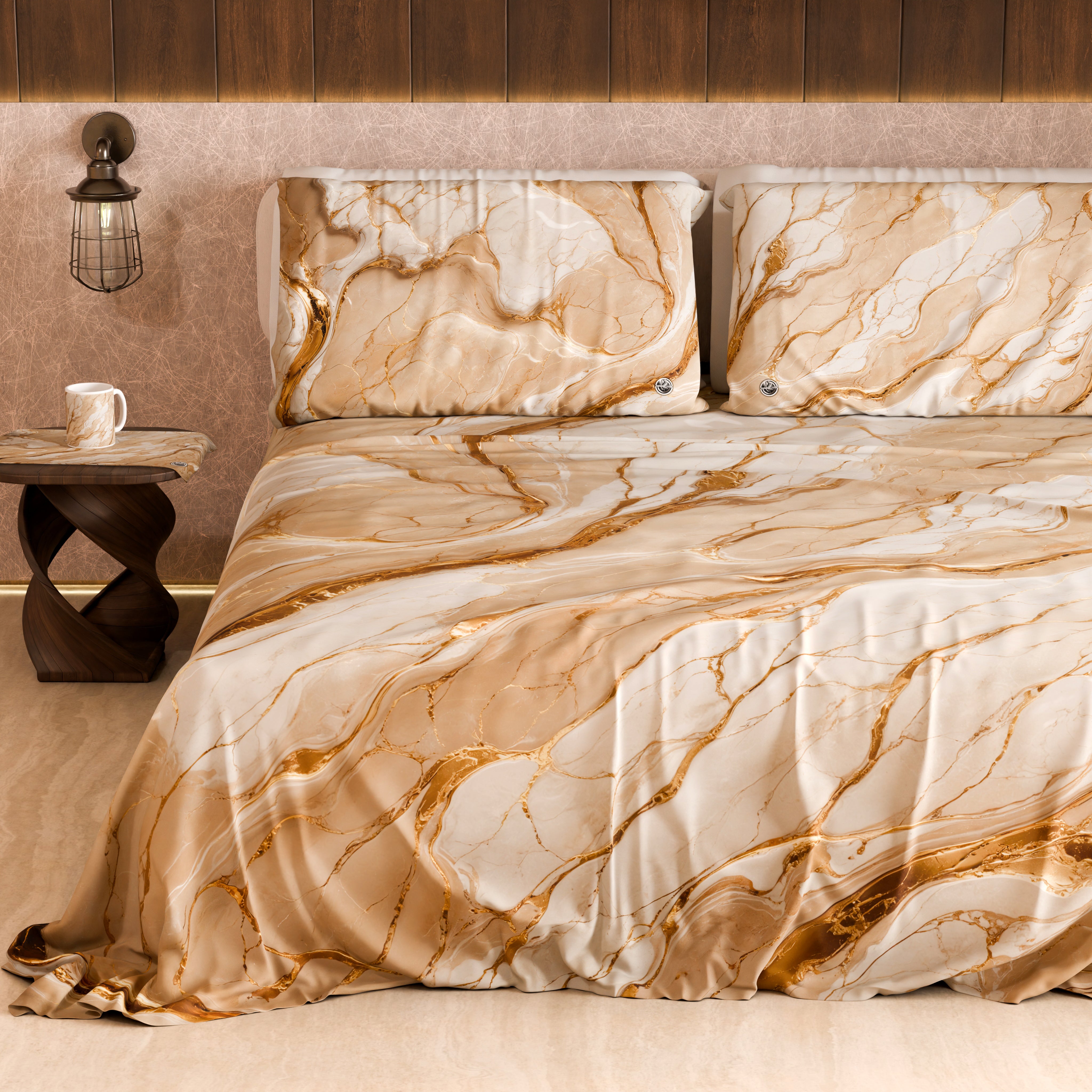 PETTI Lenzuolo Copriletto e Federe Eleganti Effetto Marmo Beige - DORACREAM