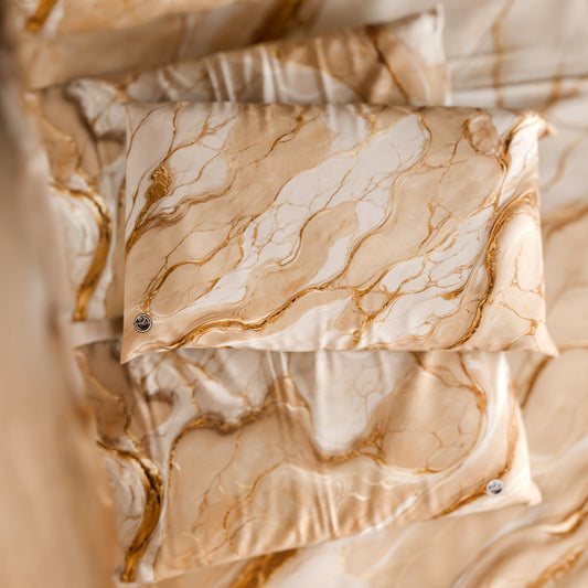 Paire de Taies d'Oreiller Élégantes Effet Marbre Beige