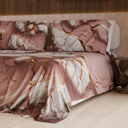 Drap housse, dessus de lit et taies d'oreiller élégants effet marbre mauve - MAUVELUXE