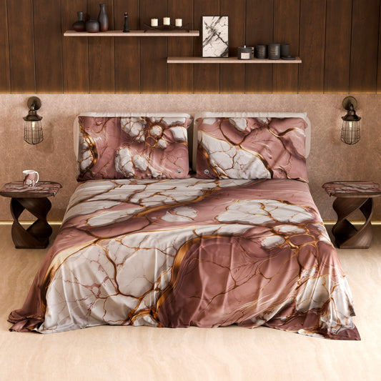 Drap housse, dessus de lit et taies d'oreiller élégants effet marbre mauve - MAUVELUXE