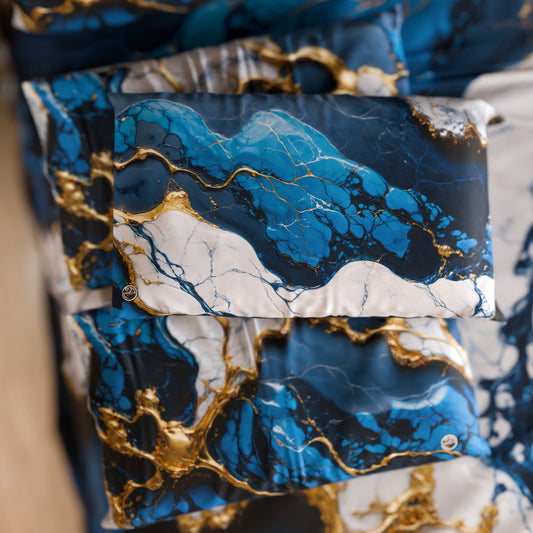 Paire de Taies d'Oreiller Élégantes Effet Marbre Bleu Nuit