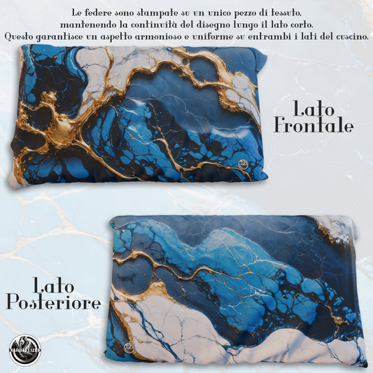 Paire de Taies d'Oreiller Élégantes Effet Marbre Bleu Nuit