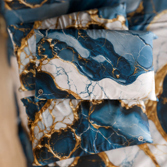 Coppia Federe Cuscino Eleganti Effetto Marmo Blu Oceano