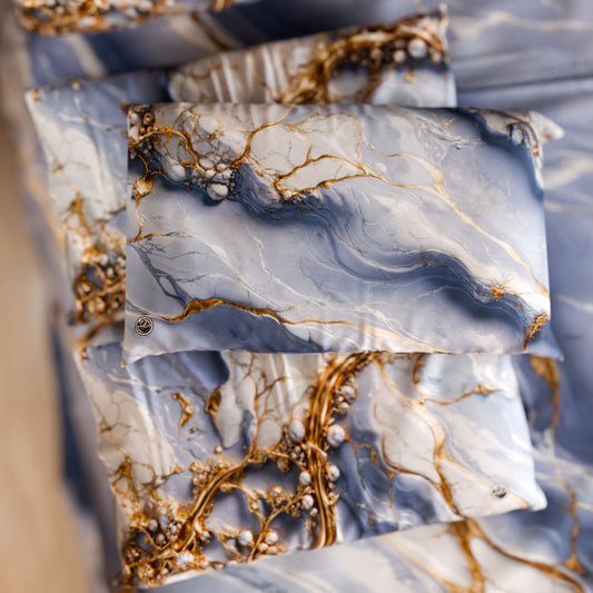 Paire de Taies d'Oreiller Élégantes Effet Marbre Indigo
