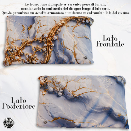 Paire de Taies d'Oreiller Élégantes Effet Marbre Indigo