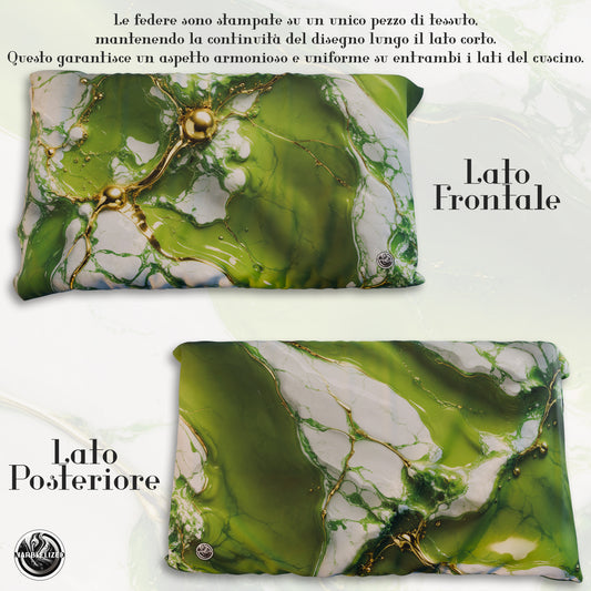 Paire de Taies d'Oreiller Élégantes Effet Marbre Vert