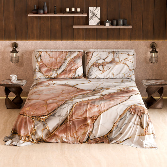 Drap housse, dessus de lit et taies d'oreiller élégants effet marbre poudre - ROSELITHE