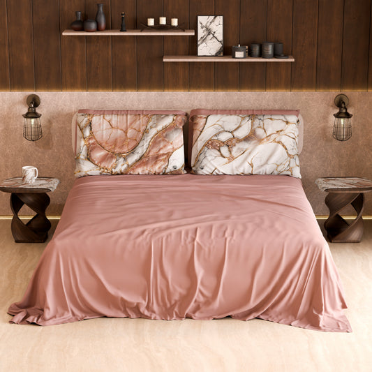Drap housse, dessus de lit et taies d'oreiller élégants effet marbre poudre - ROSELITHE