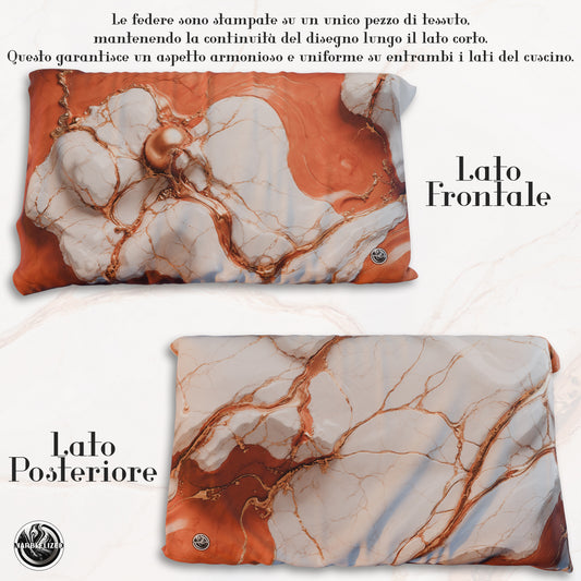 Paire de Taies d'Oreiller Élégantes Effet Marbre Terre Cuite