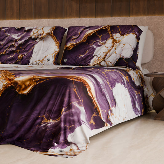 Drap housse, dessus de lit et taies d'oreiller élégants effet marbre violet - VIOLETRIC