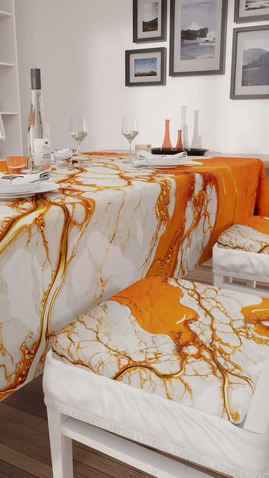Coussins pour Chaises avec Élastique Housse de Chaise Effet Marbre Orange - AURANGE
