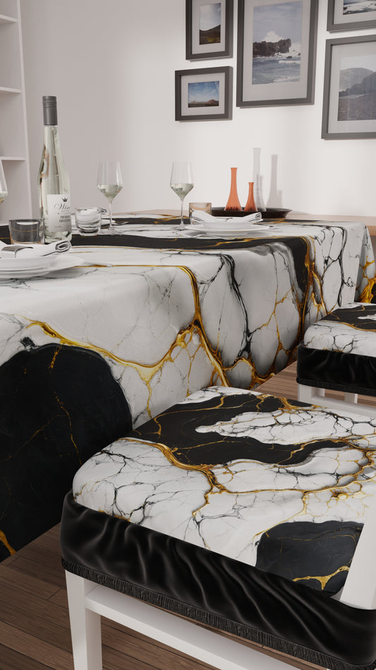 Coussins pour chaises avec élastique Housse de chaise effet marbre noir blanc - GILDENITE