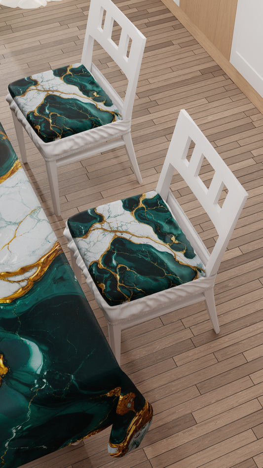 Coussins pour Chaises avec Élastique Housse de Chaise Effet Marbre Bleu Canard - TEALGEM