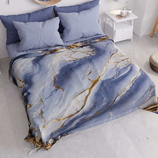 Couvre-lit d'été, Couverture légère, Draps de couvre-lit effet marbre indigo - PERIWINKY