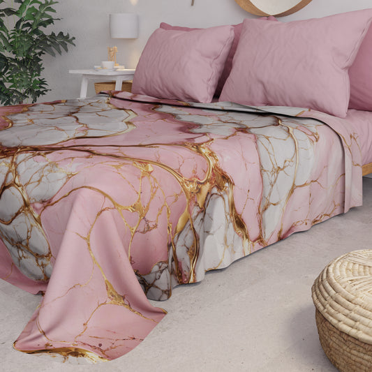 Copriletto Estivo, Coperta Leggera, Lenzuola Copriletto Effetto Marmo Rosa - PINKERELLE