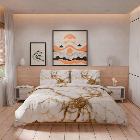 Housse de Couette Double, Simple, 1 Place et Demie, Effet Marbre Blanc