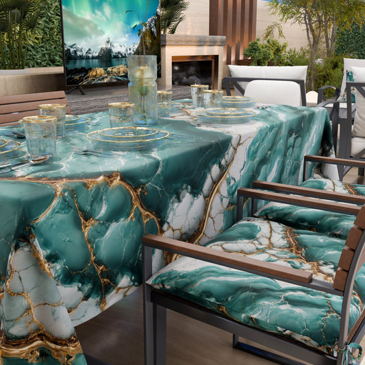Nappe anti-taches effet marbre élégante aquamarine - AQUATIQUE