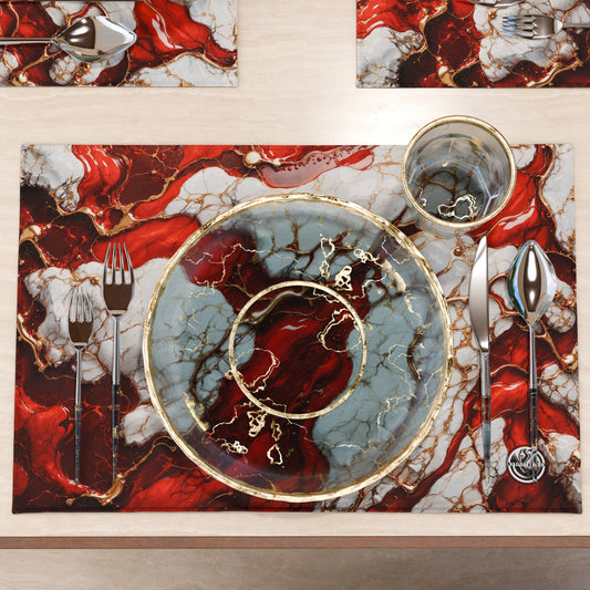 Sets de Table Américains Élégants Effet Marbre Rouge - BLOODY