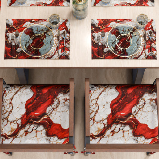 Sets de Table Américains Élégants Effet Marbre Rouge - BLOODY