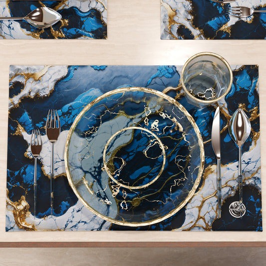 Sets de Table Américains Élégants Effet Marbre Bleu Nuit - NAVYGLO