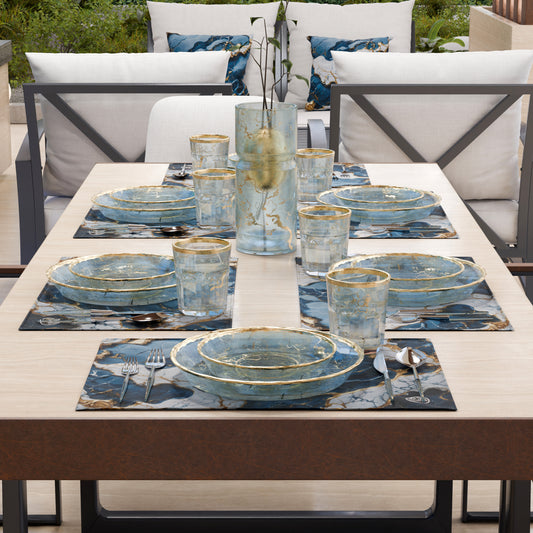 Sets de Table Américains Élégants Effet Marbre Bleu Océan - OCEAGLINT