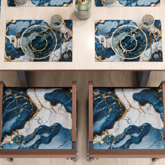 Sets de Table Américains Élégants Effet Marbre Bleu Océan - OCEAGLINT