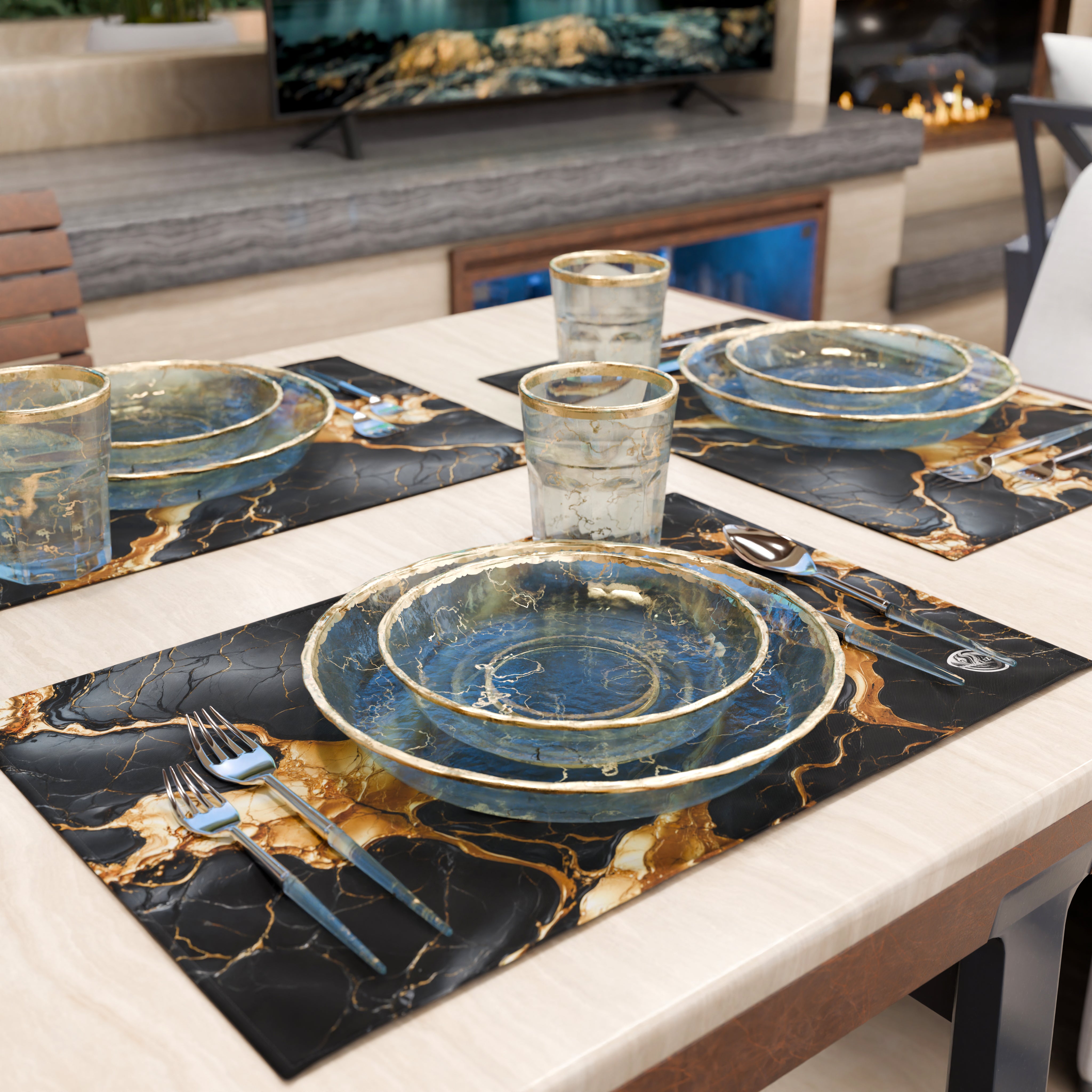 Premier Housewares Tovagliette Americane In Poliuretano Effetto Pelle – Set Nero E Oro, Lavabili E Resistenti Al Calore