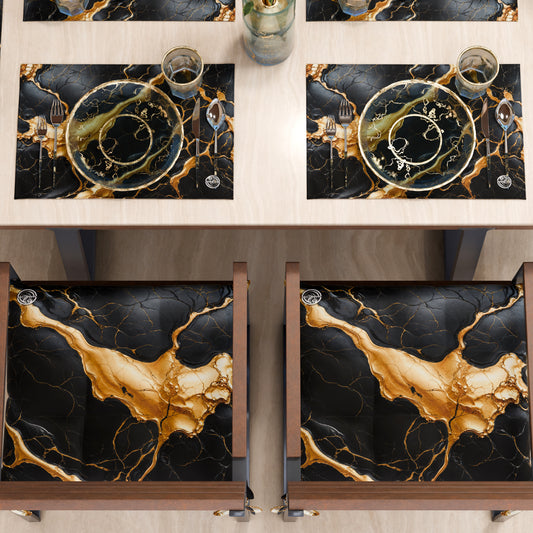 Sets de table américains élégants effet marbre noir et or - ONYXLITE