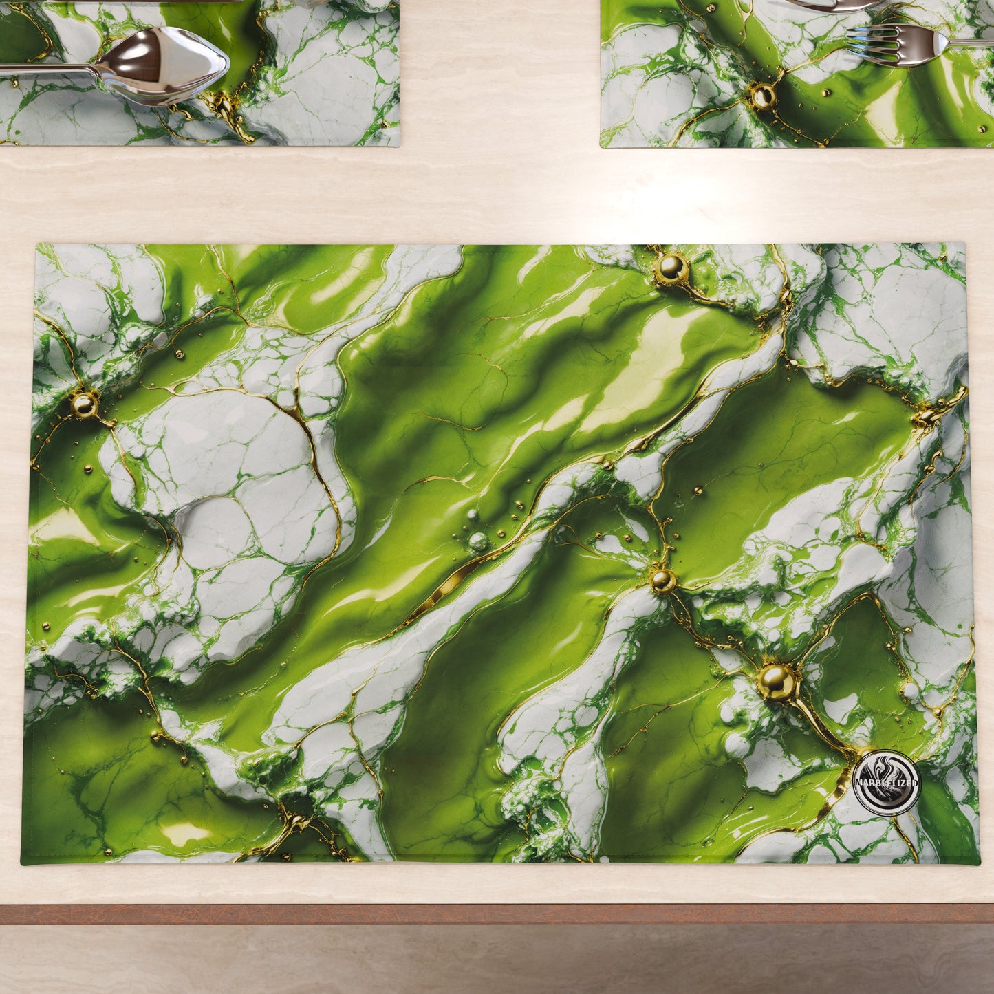 Tovagliette in vinile con nome personalizzabile verde con fiori Tovagliette in vinile con nome personalizzabile verde con fiori
