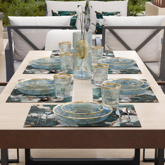 Sets de table américains élégants effet marbre bleu canard - TEALGEM