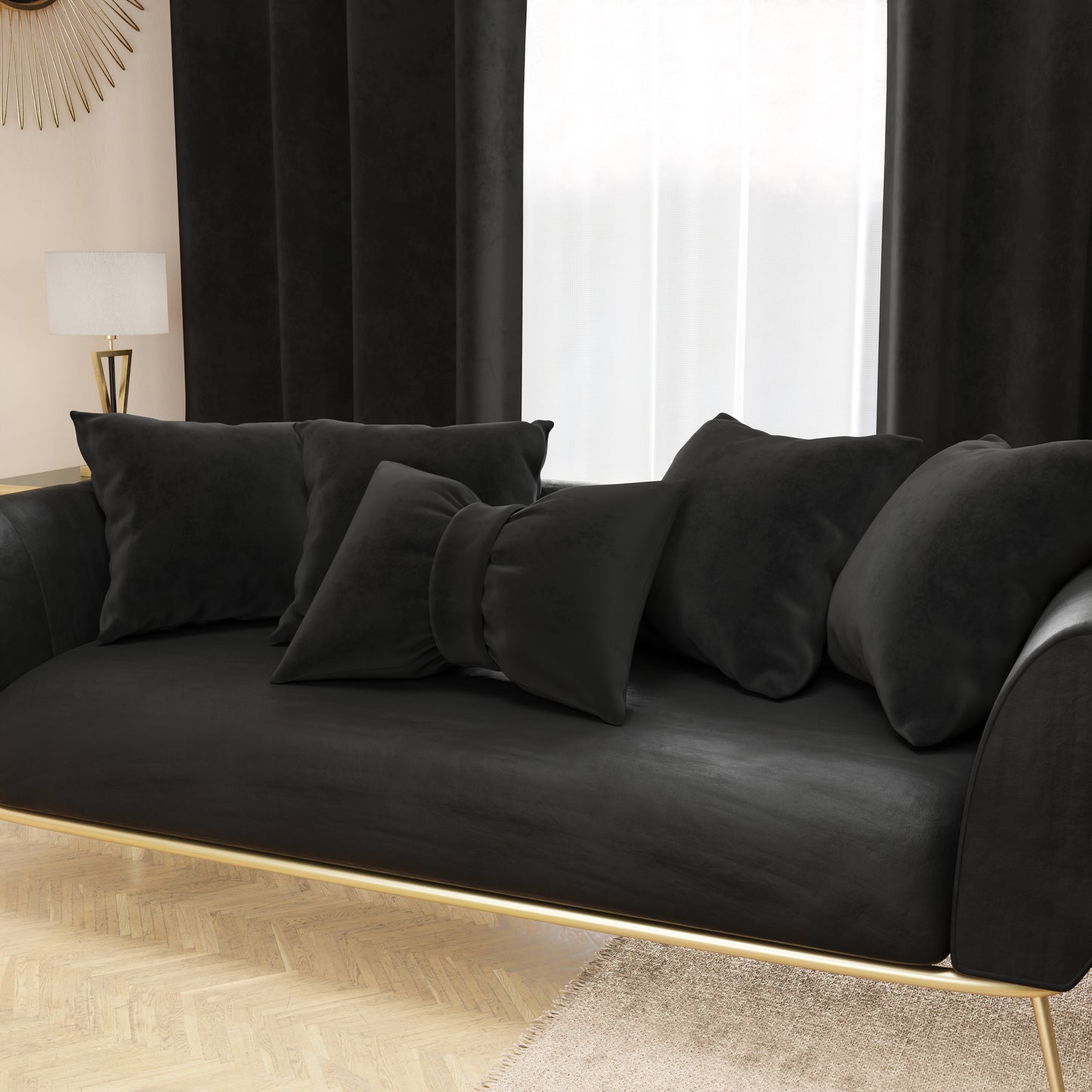 Cushions, Sofa Cushion Covers, Furnishing Cushions in Black Velvet 2pcs