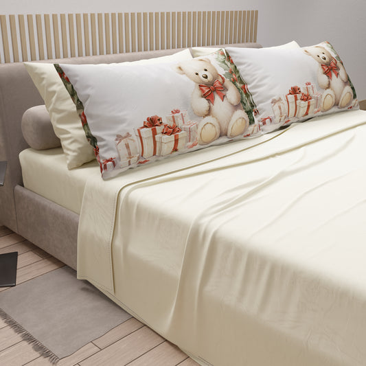 Lenzuola Natalizie in Cotone, Completo Letto con Federe in Stampa Digitale Orsetto 01