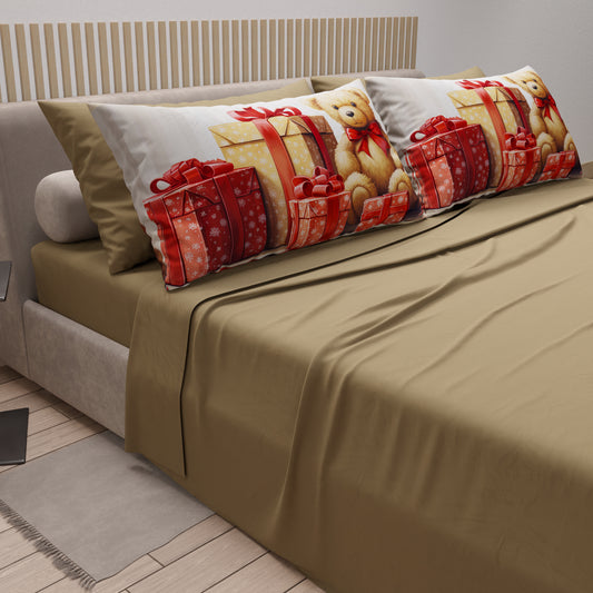 Lenzuola Natalizie in Cotone, Completo Letto con Federe in Stampa Digitale Orsetto 02