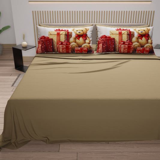 Draps de Noël en coton, parure de lit avec taies d'oreiller en impression numérique Ours 02