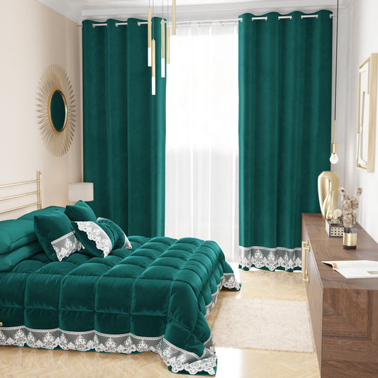 Rideau panneau en velours pour intérieur avec anneaux et dentelle rebrodée, 140x280 cm, outremer par Sissy