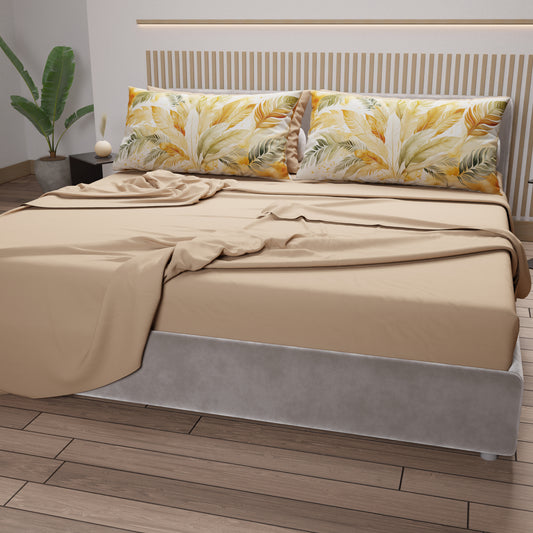 Draps en Coton, Parure de Lit avec Taies d'Oreiller en Impression Digitale Palmwater Olive