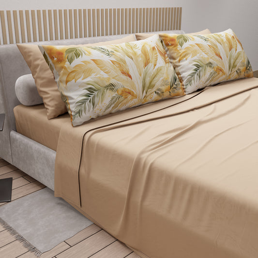 Draps en Coton, Parure de Lit avec Taies d'Oreiller en Impression Digitale Palmwater Olive