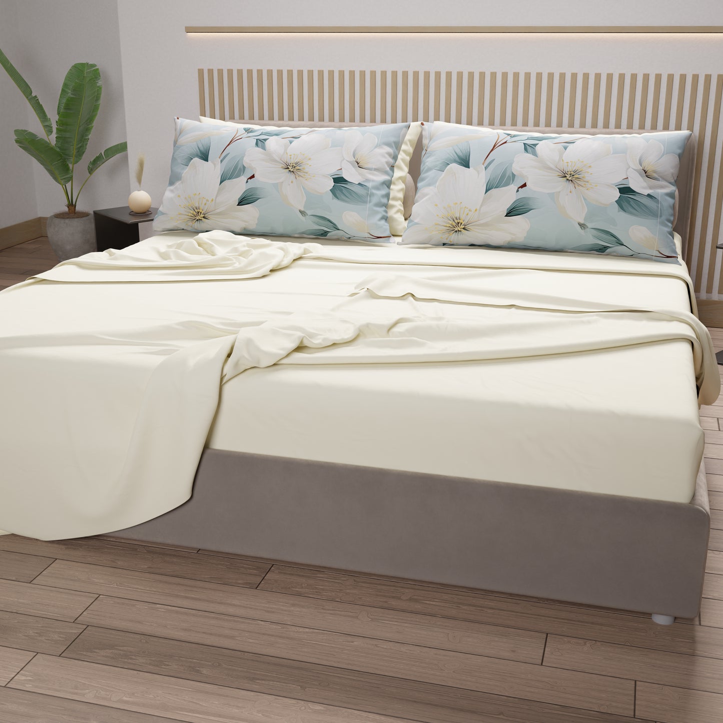 Lenzuola in Cotone, Completo Letto con Federe in Stampa Digitale Floreale 106