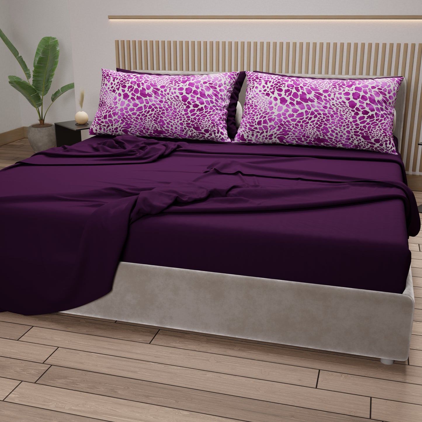Draps en coton, Parure de lit avec taies d'oreiller en impression numérique Cobra Violet