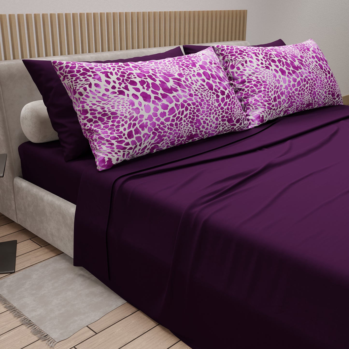 Draps en coton, Parure de lit avec taies d'oreiller en impression numérique Cobra Violet