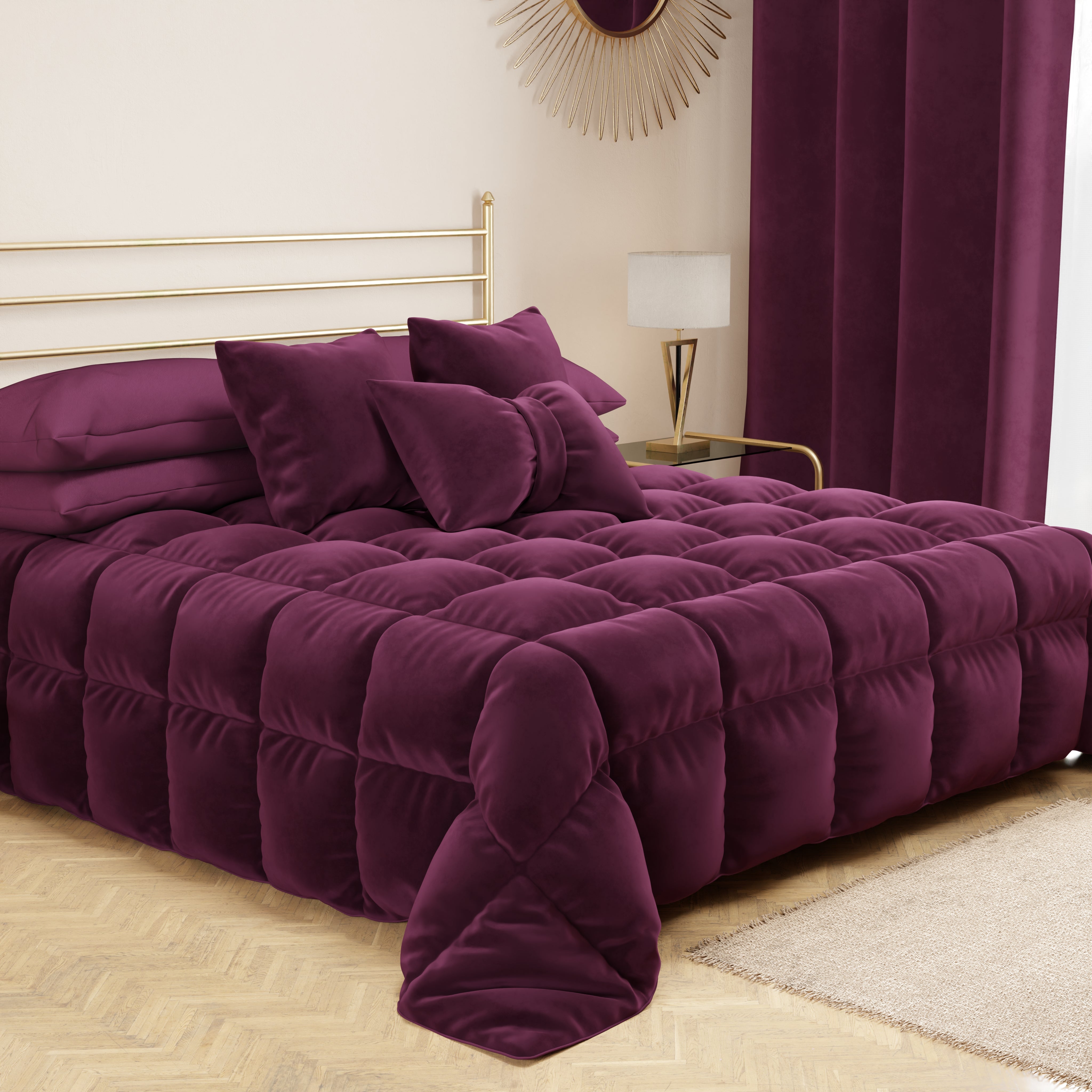 Cuscini Chesterfield In Velluto Riccio Con Diamanti Finti - Quadrati 17x17 Pollici (43 Cm) - Colore Viola - Con Cerniera