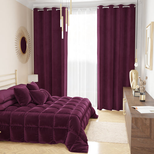 Tenda a Pannello in Velluto per Interni con Anelli, 140x280 cm, Prugna