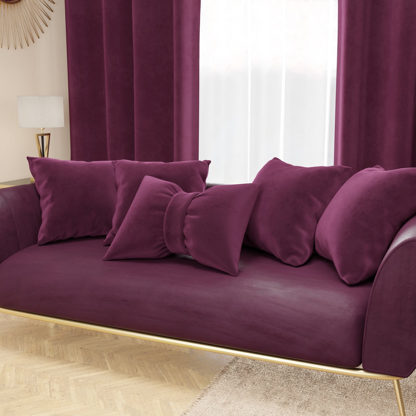 Cuscino Arredo Fiocco in Velluto 40x50 cm, Cuscino divano Prugna