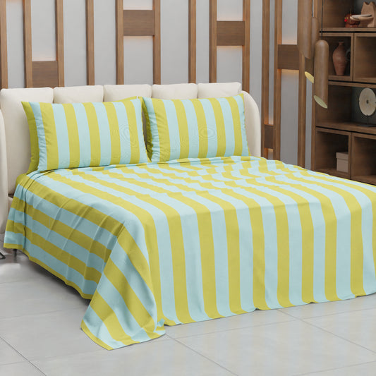 Copriletto Estivo, Coperta Leggera, con Federe Le Righe Giallo/Celeste