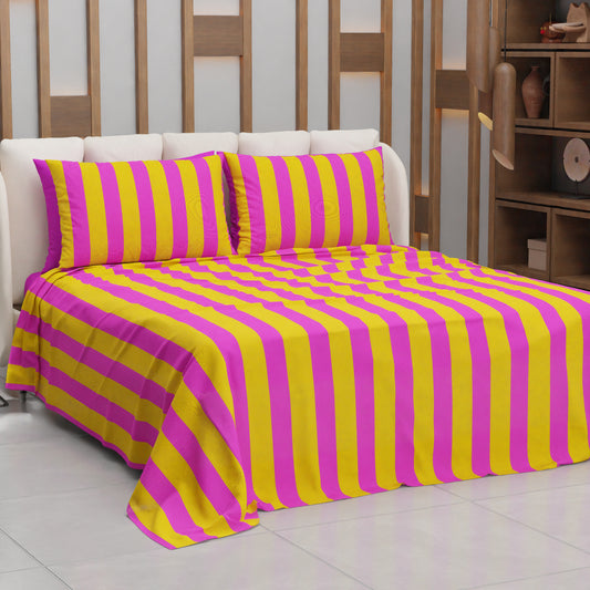 Copriletto Estivo, Coperta Leggera, con Federe Le Righe Fucsia/Giallo